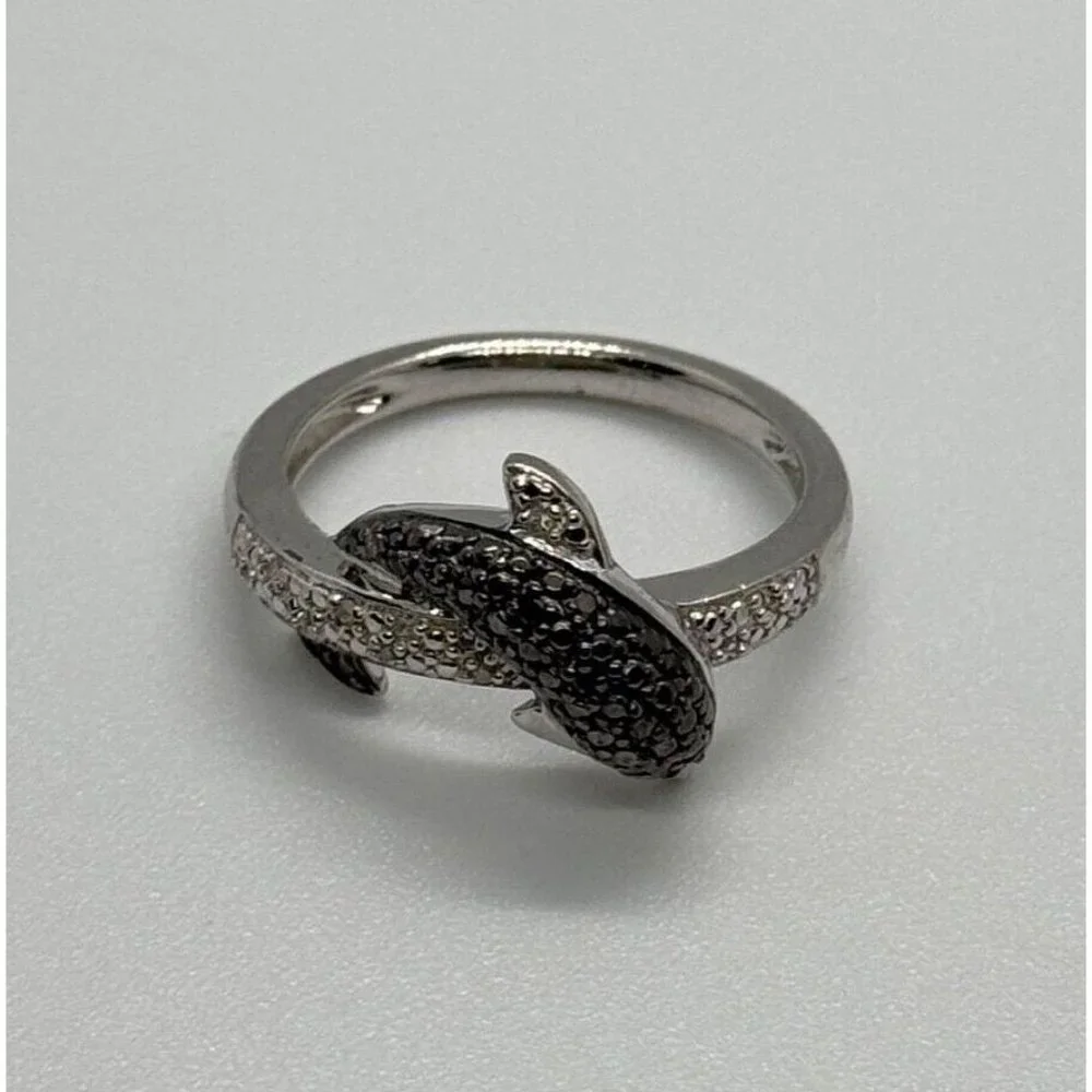 925 STERLING SILVER MARCASITE & CZ DOLPHIN RING SIZE 6